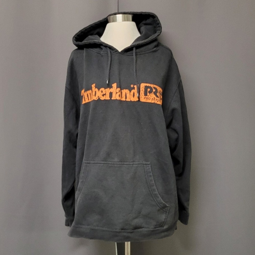 Timberland PRO Hoodie Black‎ Orange Logo Workwear Fleece Pullover Grunge Mens XL